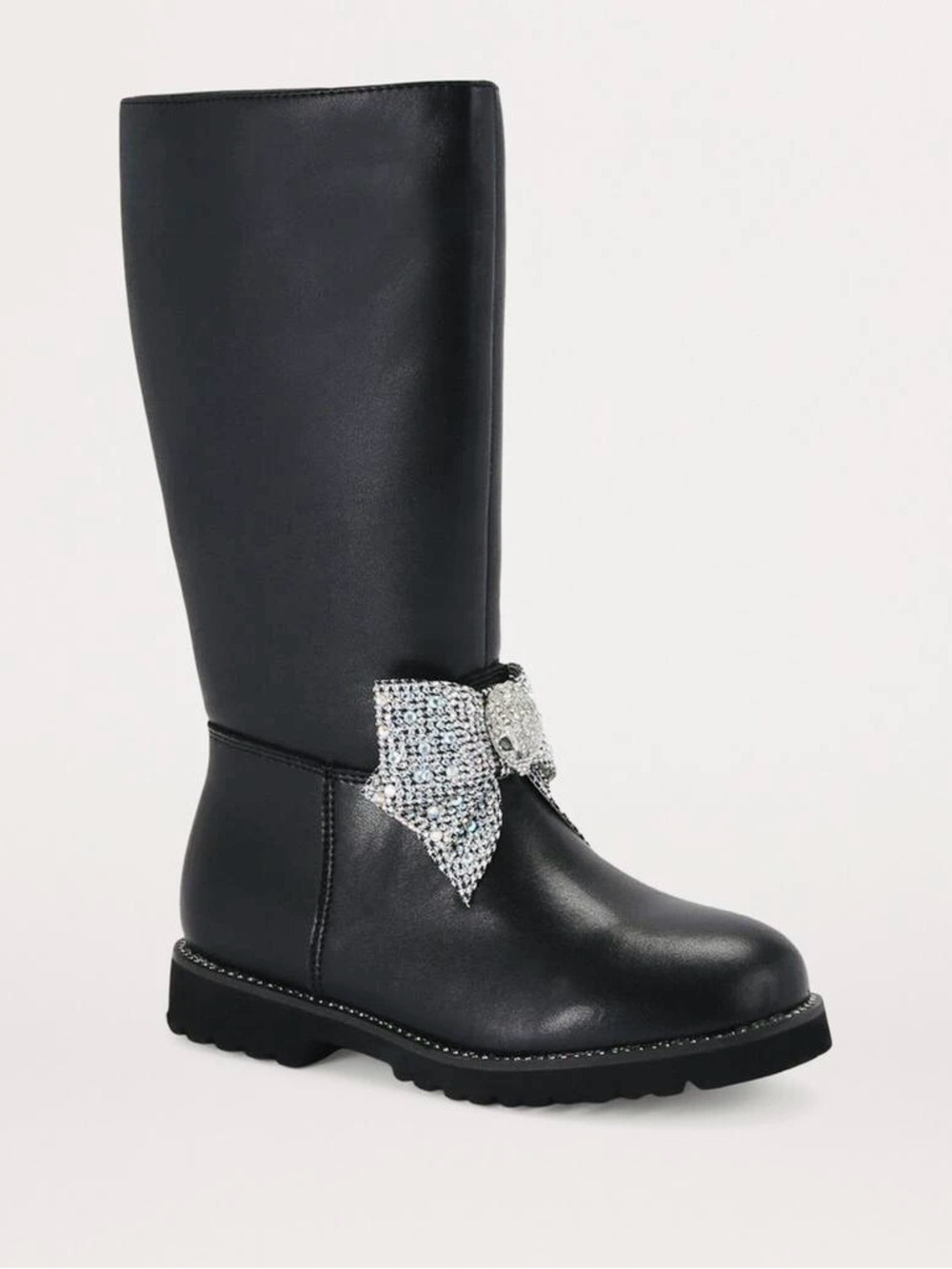 Kurt Geiger  girl Black Mid-Calf Leather Boot with Crystal Bow Accent